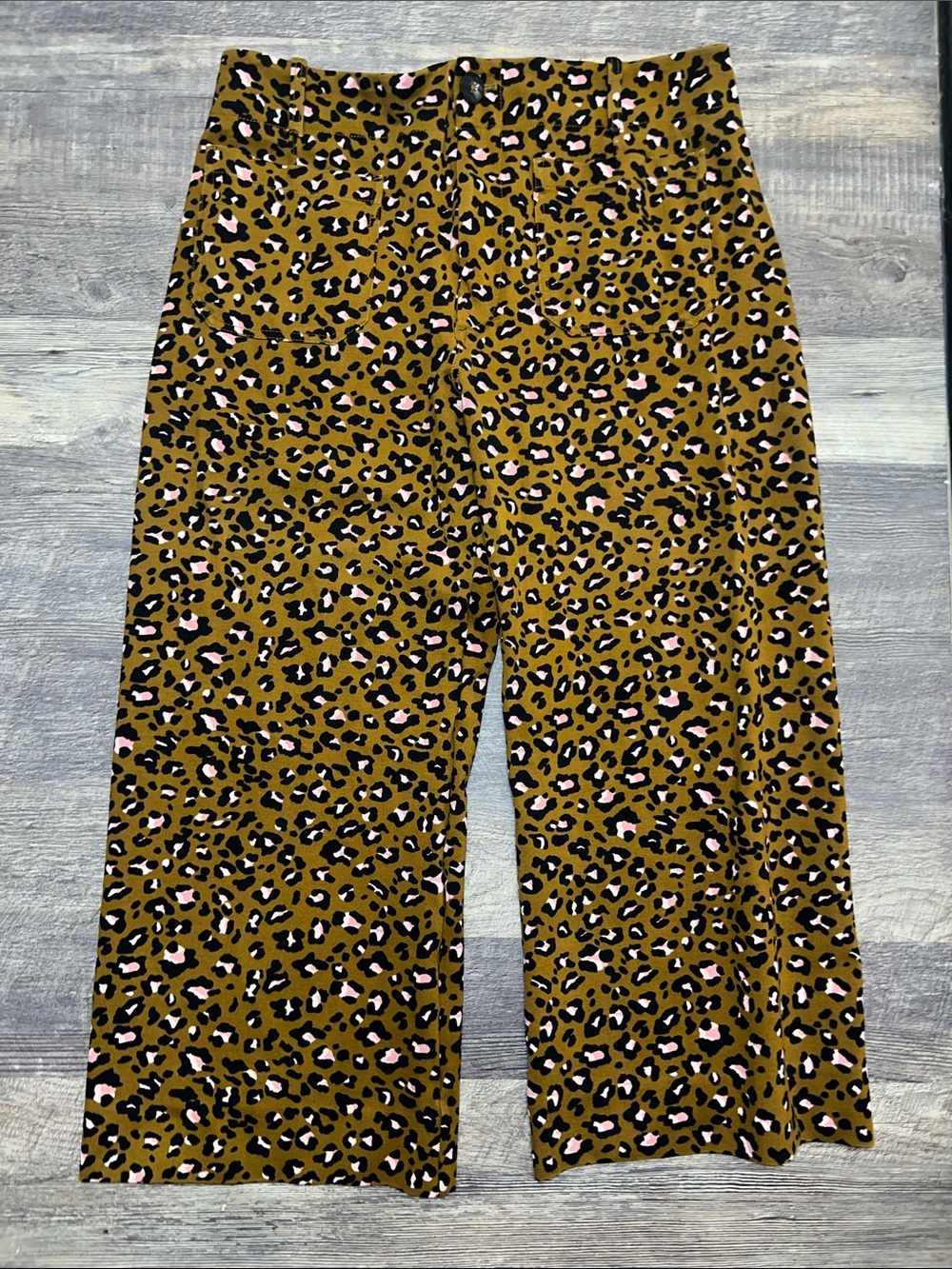 Anthropologie Maeve Colette Leopard Wide Leg Pants Olive Size 33